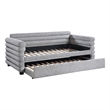 Benjara Ricia Twin Daybed with Twin Trundle- Layer Bolster Design- Gray Boucle