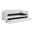 Benjara Ricia Twin Daybed with Trundle Layered Bolster Design in White Boucle