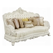 Benjara Rox Ornate Sofa- 7 Accent Pillows- Silver- Tufted White Faux Leather