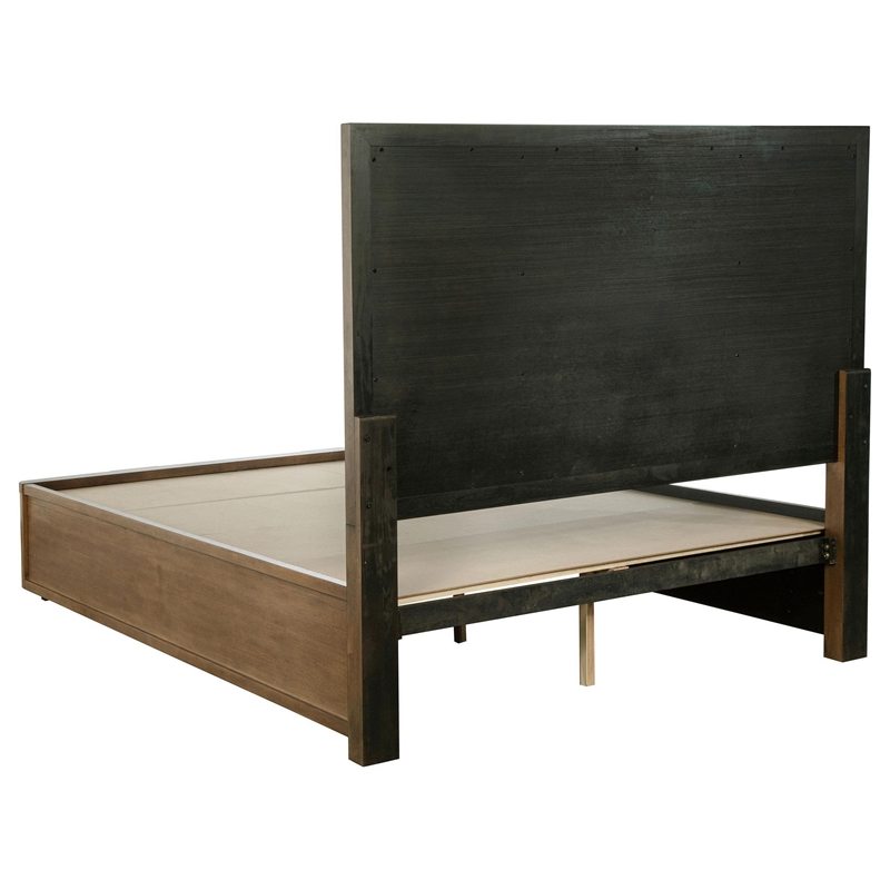 Benjara Reon King Platform Bed w 2 Storage Drawers- Reeded Ash Brown Black