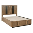 Benjara Reon King Platform Bed w 2 Storage Drawers- Reeded Ash Brown Black