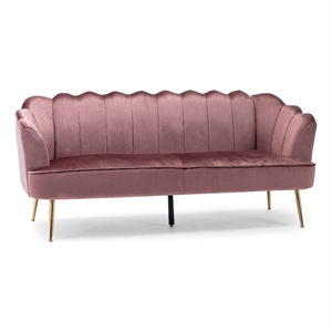 Benjara Nika Sofa- 3 Seater- Channel Stitching- 76 Inch- Blush Pink Velvet