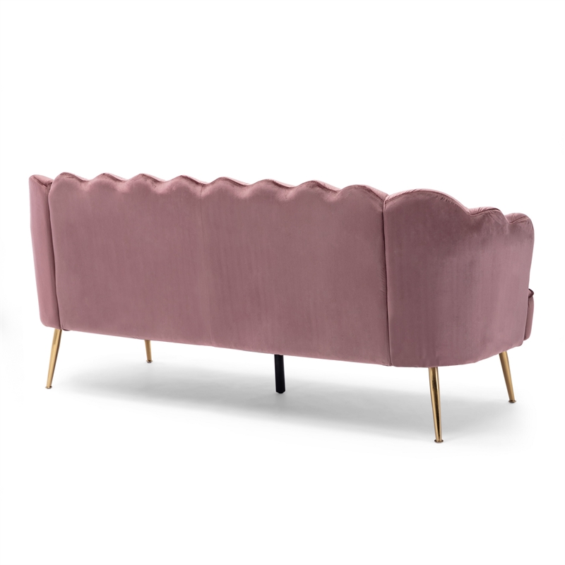 Benjara Nika Sofa- 3 Seater- Channel Stitching- 76 Inch- Blush Pink Velvet