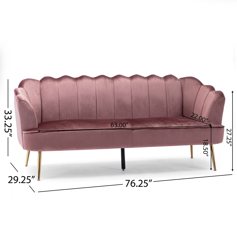 Benjara Nika Sofa- 3 Seater- Channel Stitching- 76 Inch- Blush Pink Velvet