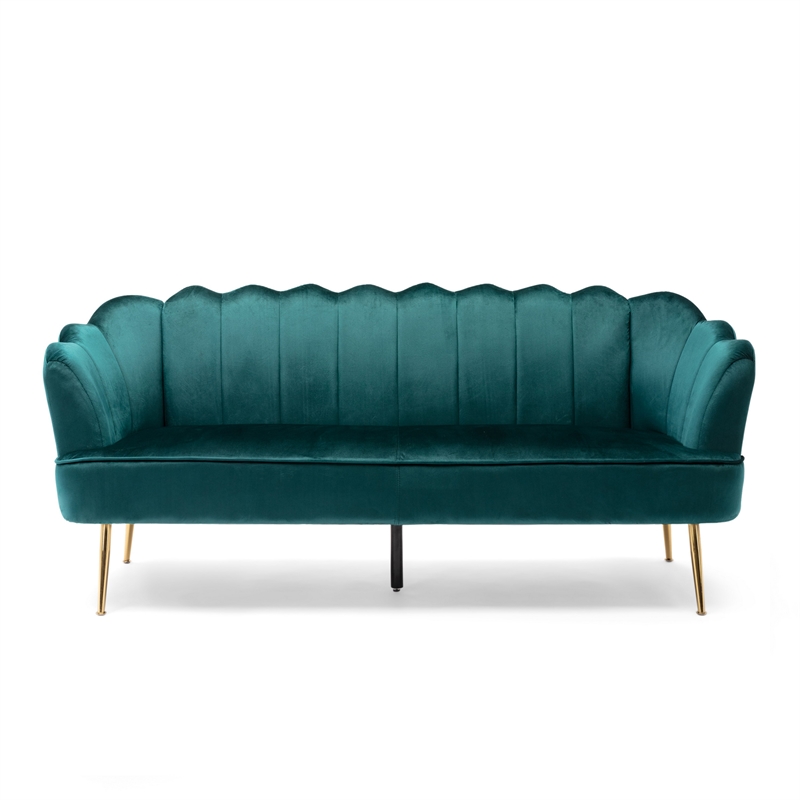 Benjara Nika Sofa- Modern Channel Stitching- 76 Inch- Lush Teal Green Velvet