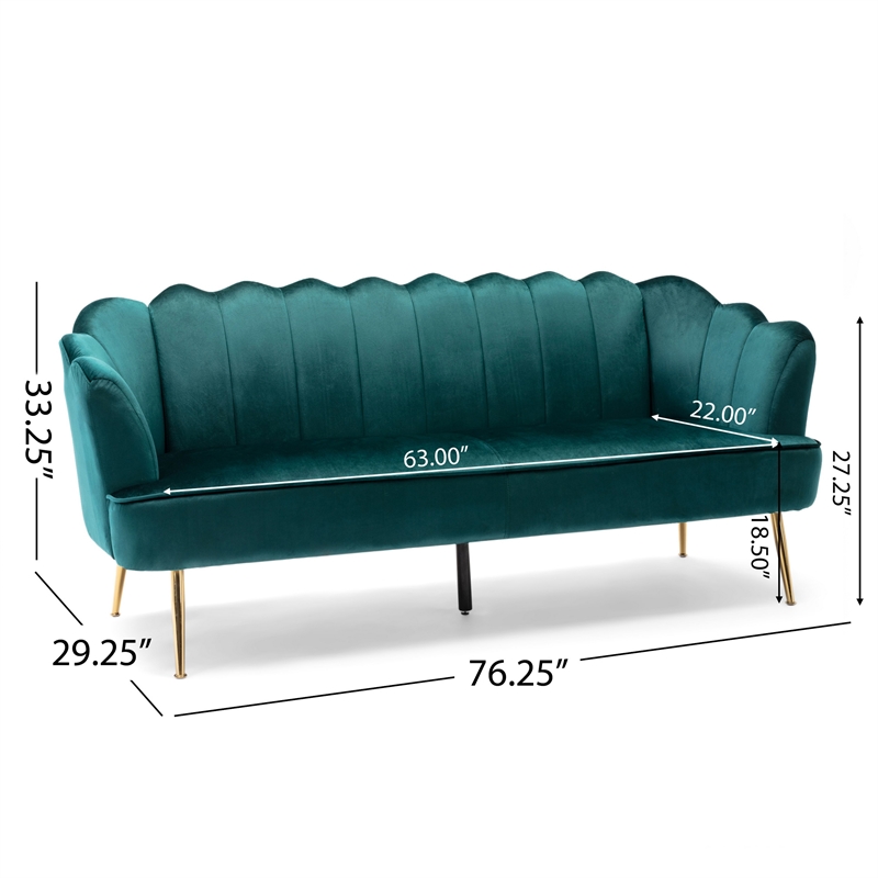 Benjara Nika Sofa- Modern Channel Stitching- 76 Inch- Lush Teal Green Velvet