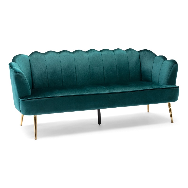 Benjara Nika Sofa- Modern Channel Stitching- 76 Inch- Lush Teal Green Velvet