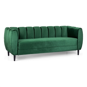 Benjara Orla Sofa- 83 Inch- Retro Channel Tufted Stitch Design- Green Velvet