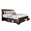 Benjara Lio Four PC Queen Size Bedroom Set- Cherry Brown Wood Inlay/Silver