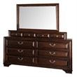 Benjara Lio Four PC Queen Size Bedroom Set- Cherry Brown Wood Inlay/Silver