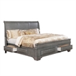 Benjara Lio Four PC Queen Size Bedroom Set- Gray Wood Inlay Design- Nickel