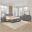 Benjara Lio Four PC Queen Size Bedroom Set- Gray Wood Inlay Design- Nickel