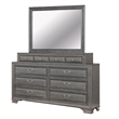Benjara Lio Four PC Queen Size Bedroom Set- Gray Wood Inlay Design- Nickel
