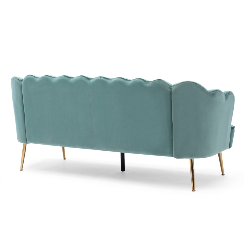 Benjara Nika Sofa- Modern Channel Stitched- 76 Inch- Solid Wood- Blue Velvet