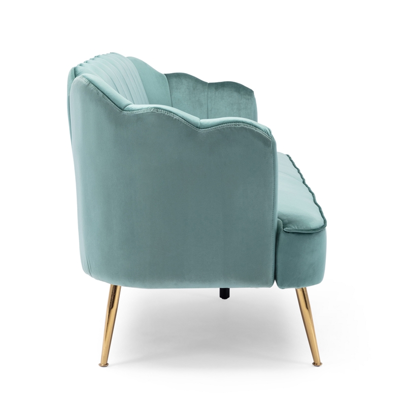 Benjara Nika Sofa- Modern Channel Stitched- 76 Inch- Solid Wood- Blue Velvet