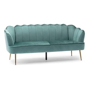 Benjara Nika Sofa- Modern Channel Stitched- 76 Inch- Solid Wood- Blue Velvet