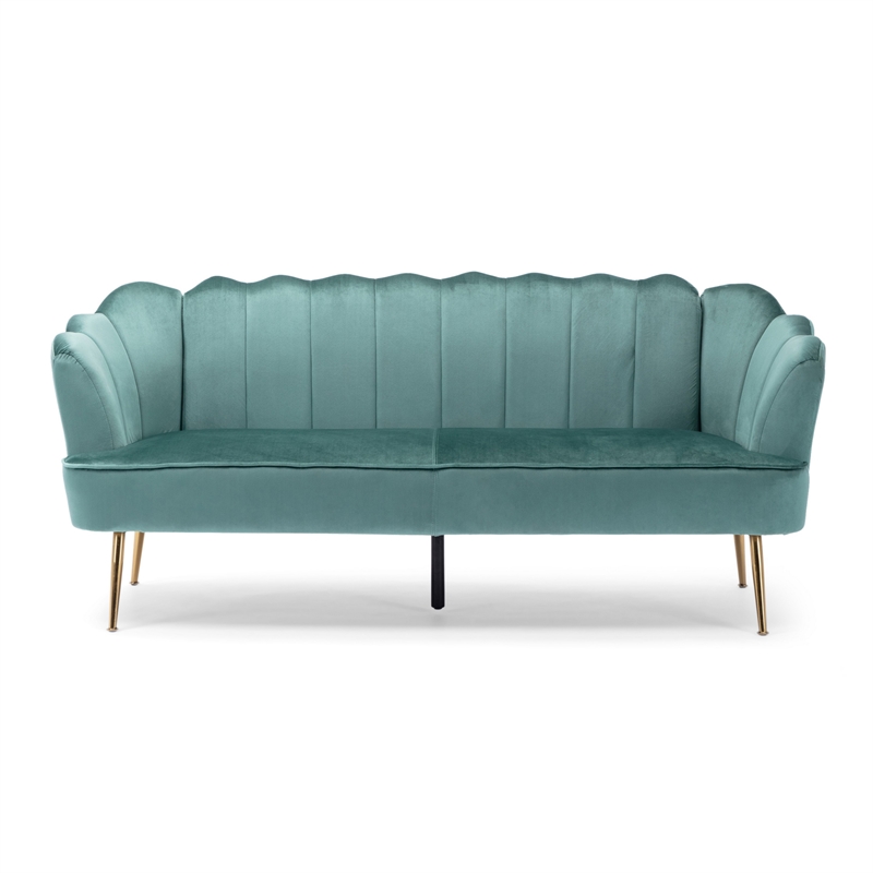 Benjara Nika Sofa- Modern Channel Stitched- 76 Inch- Solid Wood- Blue Velvet