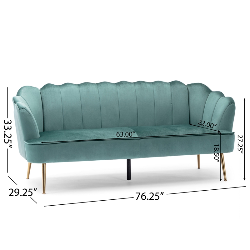 Benjara Nika Sofa- Modern Channel Stitched- 76 Inch- Solid Wood- Blue Velvet