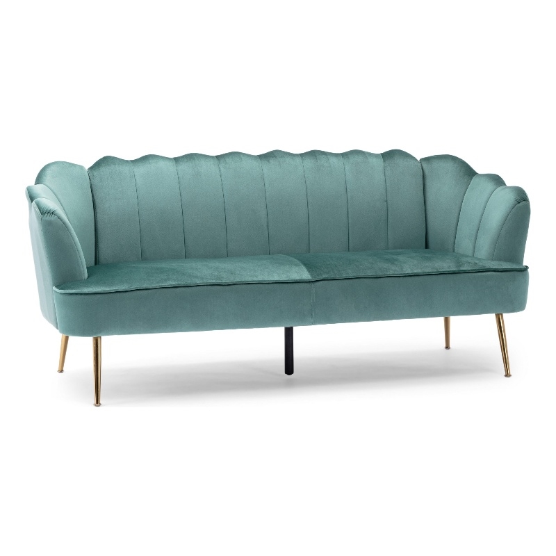Benjara Nika Sofa- Modern Channel Stitched- 76 Inch- Solid Wood- Blue Velvet
