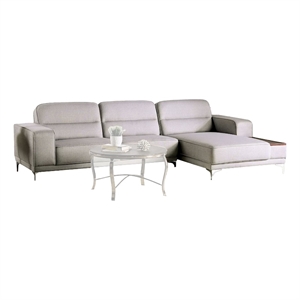 Benjara 107&quot Ehan Sectional Sofa- Light Gray Fabric- Built in Wood Tray