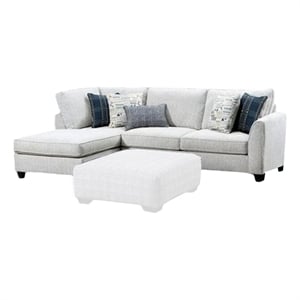 Benjara 111&quot Dih Sectional Sofa- Ivory Fabric- 5 Pillows- Solid Wood