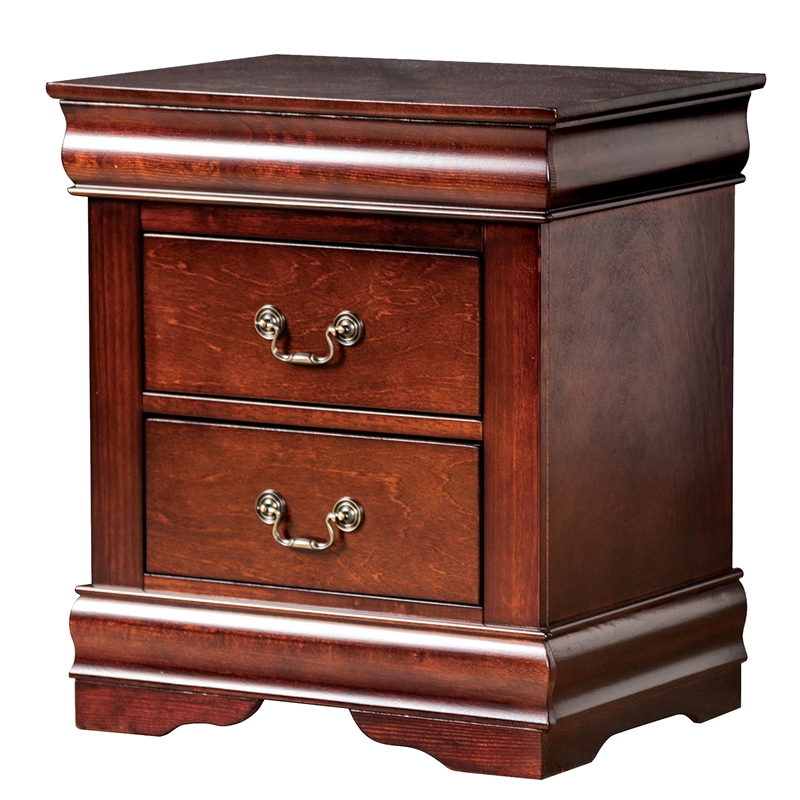 Benjara Poy Three PC Full Size Bedroom Set-Metal Hanging Pulls-Cherry Brown Wood