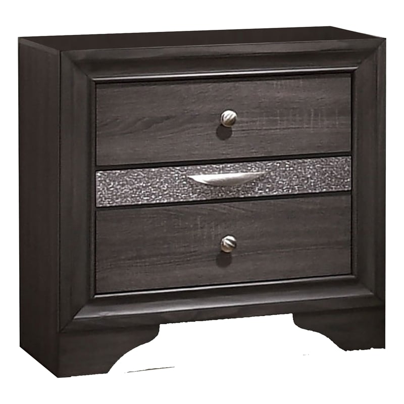 Benjara Isy Four PC Queen Size Bedroom Set-Silver Accent Knobs-Contemporary Gray