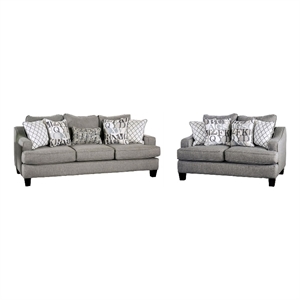 Benjara Lye 2pc Sofa and Loveseat Set w 9 Pillows- Wingback- Blue Gray Fabric