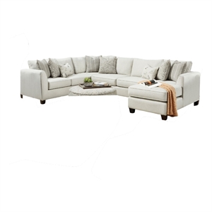 Benjara 140&quot Teni Sectional Sofa w Chaise- 8 Throw Pillows- Ivory Chenille