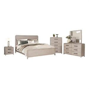 Benjara Giva 5pc Queen Bedroom Set- Nightstand- Tall Chest- Natural Oak Beige
