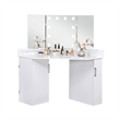 Benjara Laura Vanity Desk Set- 3 Panel Mirror- 10 Light Bulbs White Solid Wood