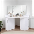Benjara Laura Vanity Desk Set- 3 Panel Mirror- 10 Light Bulbs White Solid Wood