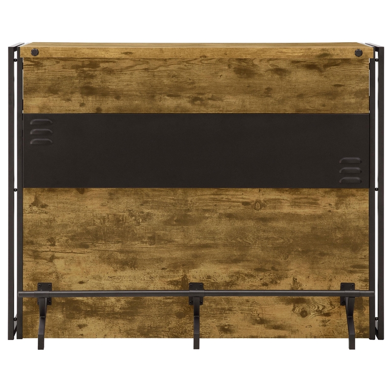 Benjara Urban Wooden Bar Unit with Stemware Rack- Wire Brushed Black
