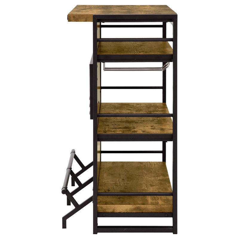 Benjara Urban Wooden Bar Unit with Stemware Rack- Wire Brushed Black