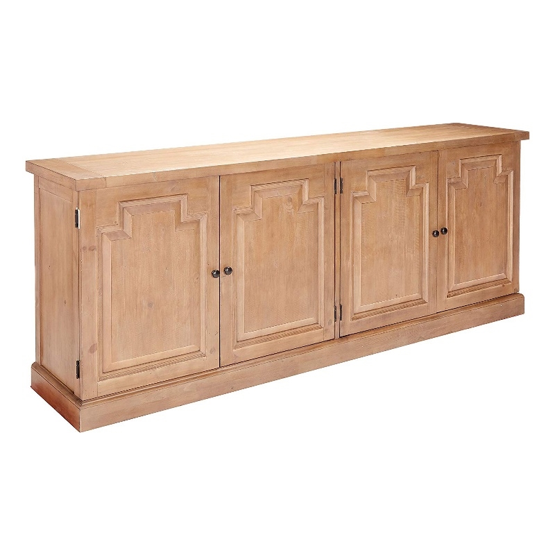 Benjara Raised Paneled Wooden Server with Two Double Door Storage- Brown