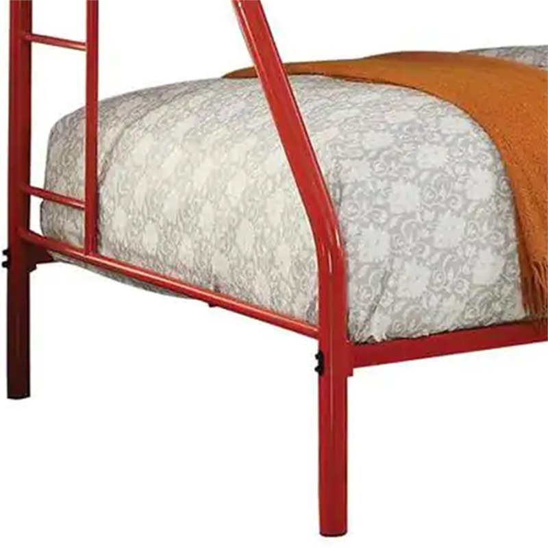 Benjara Metal Twin Over Full Bunk Bed w/ Attached Side Rails & Side Ladders- Red