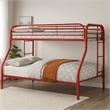 Benjara Metal Twin Over Full Bunk Bed w/ Attached Side Rails & Side Ladders- Red
