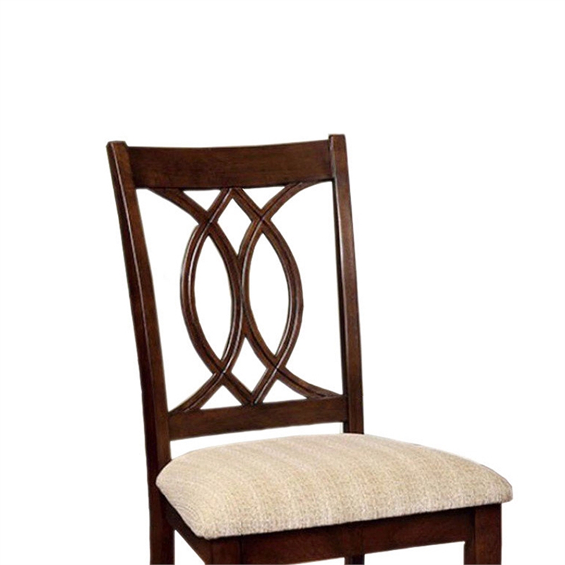 Benjara Fabric Upholstered Side Chair with Cut Out Back (Set of 2)-Beige & Brown