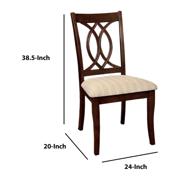 Benjara Fabric Upholstered Side Chair with Cut Out Back (Set of 2)-Beige & Brown