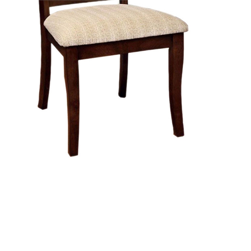 Benjara Fabric Upholstered Side Chair with Cut Out Back (Set of 2)-Beige & Brown