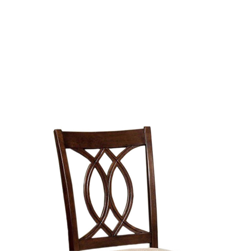 Benjara Fabric Upholstered Side Chair with Cut Out Back (Set of 2)-Beige & Brown
