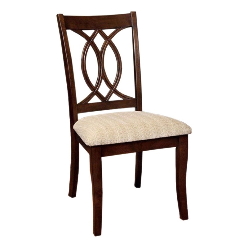 Benjara Fabric Upholstered Side Chair with Cut Out Back (Set of 2)-Beige & Brown