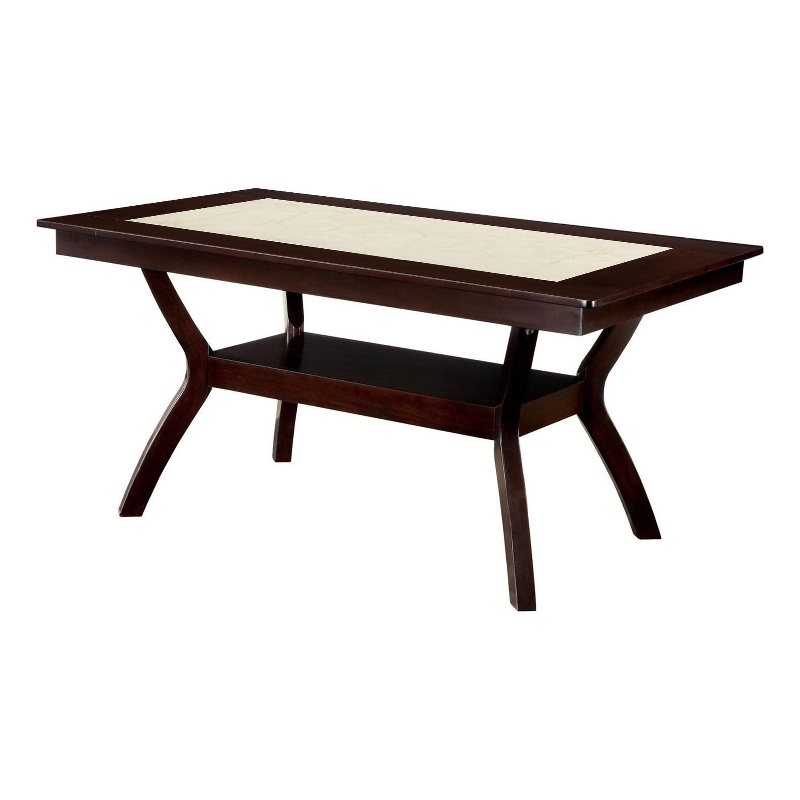 Benjara Rectangular Wooden Dining Table with Angled Wooden Legs- Brown and Cream