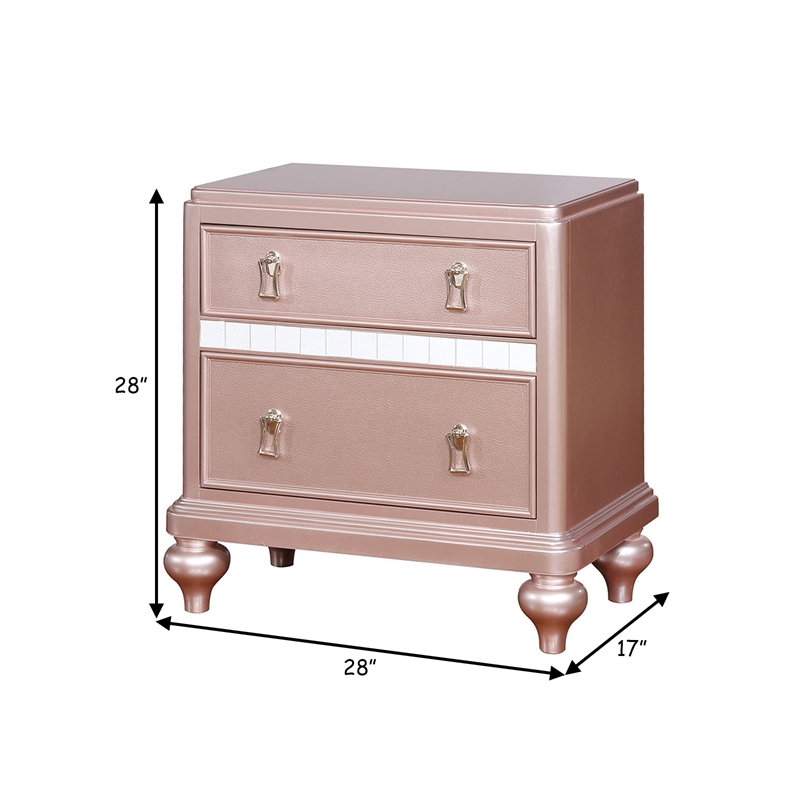 Benjara Contemporary Solid Wood Night Stand With Mirror Trim- Pink