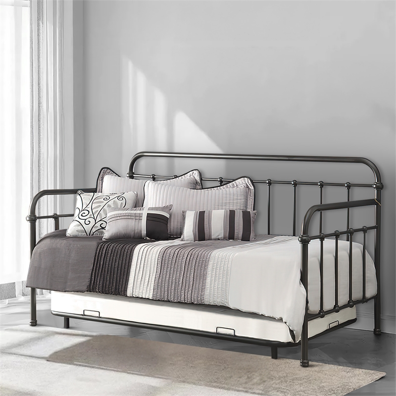 Benjara Well designed Twin Metal Daybed- Bronze
