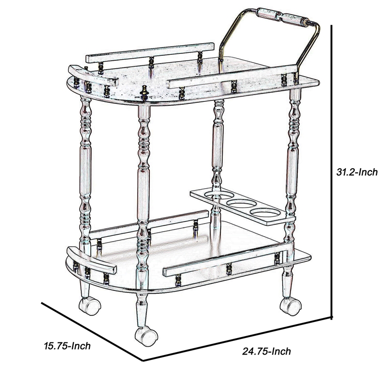 Benjara 2 Tier Traditional Serving Cart- Brown