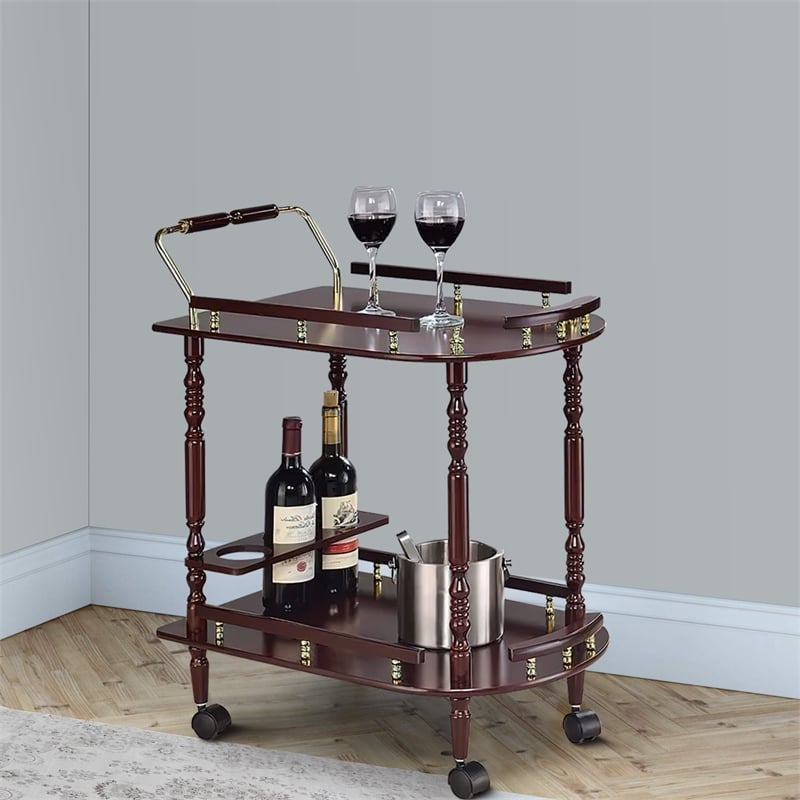 Benjara 2 Tier Traditional Serving Cart- Brown