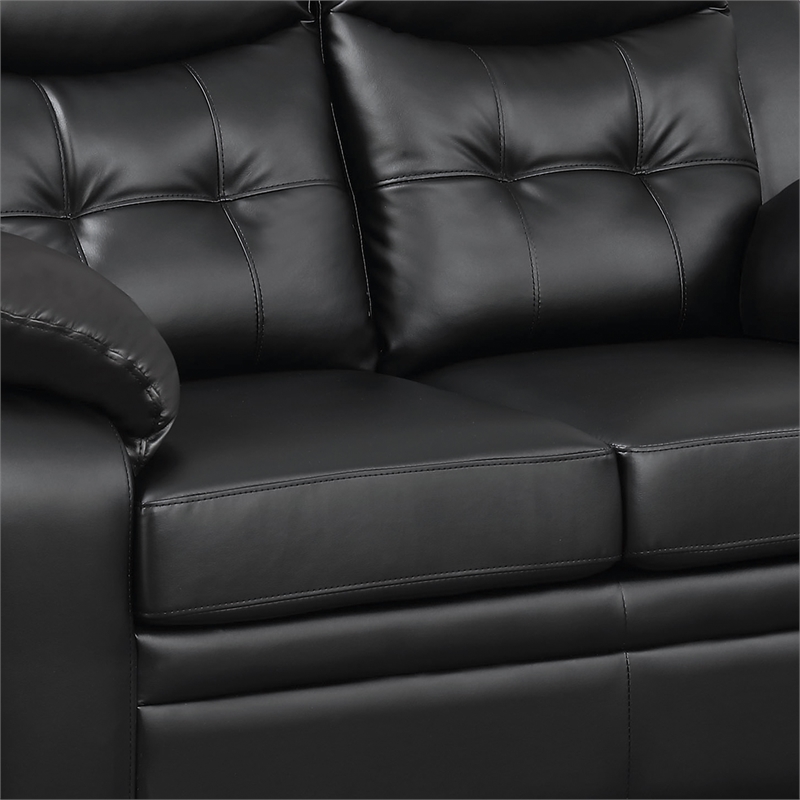 Benjara Contemporary Faux Leather & Wood Loveseat w/ Armrests - Rich Black