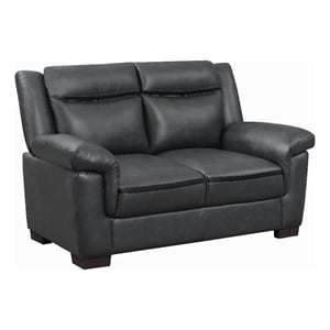 Benjara Contemporary Faux Leather & Wood Loveseat With Cushioned Armrests- Black