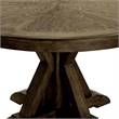 Benjara Round Solid Wood Dining Table with Pedestal Base- Light Oak Brown